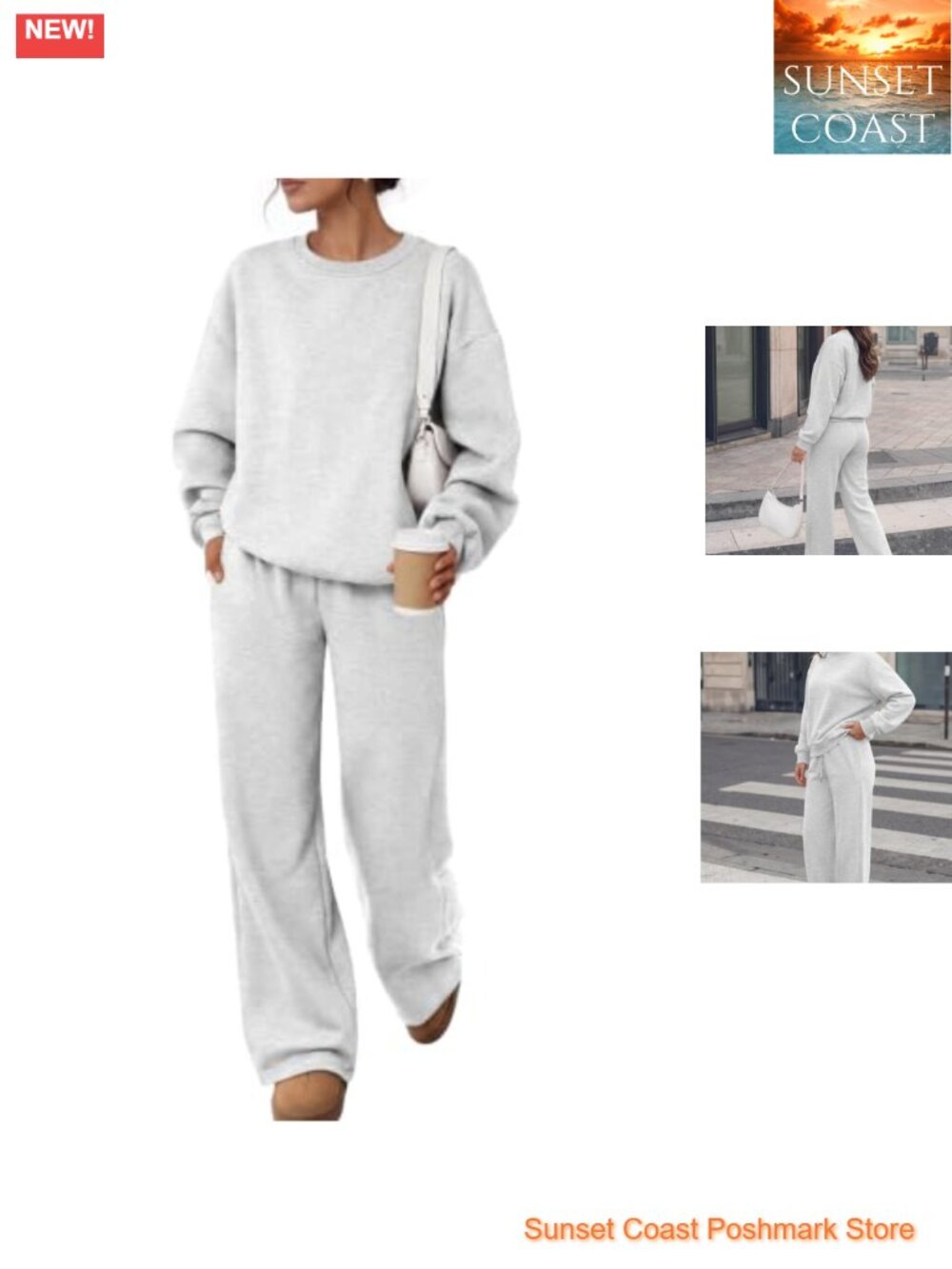 Heavyweight Cotton Fleece 2 Piece Sweatsuit Lounge Set Wide Leg Pullover